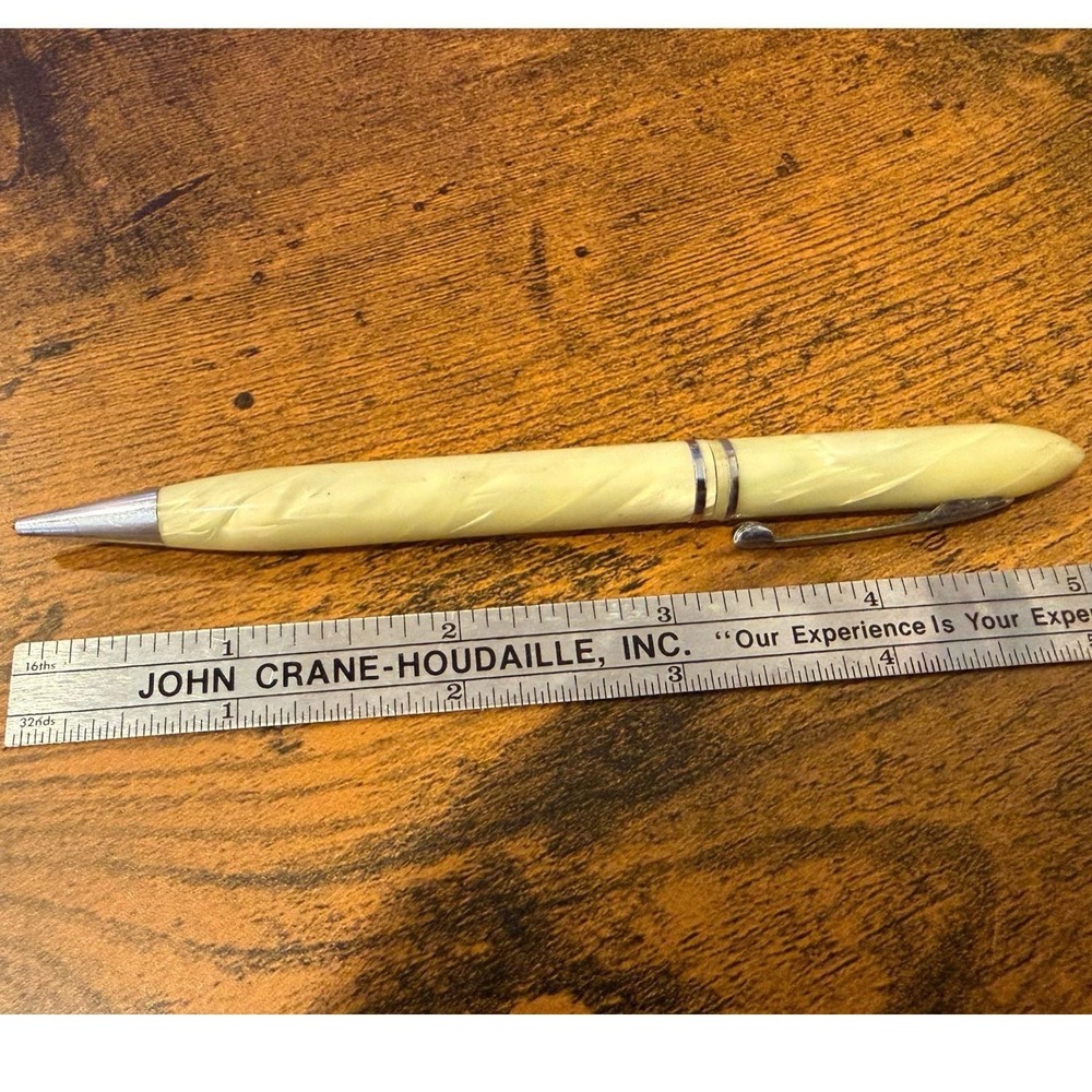 Vintage Osborne Cream Carved Spiral Ballpoint Pen Silver Tone Trim